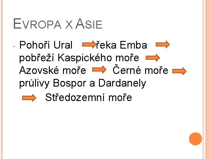 EVROPA X ASIE - Pohoří Ural řeka Emba pobřeží Kaspického moře Azovské moře Černé