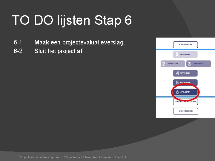 TO DO lijsten Stap 6 6 -1 6 -2 Maak een projectevaluatieverslag. Sluit het