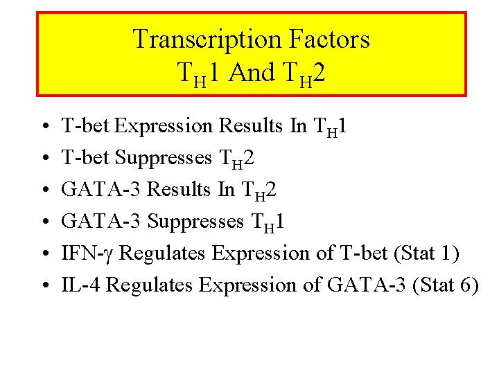 Transcription Factors TH 1 And TH 2 • • • T-bet Expression Results In