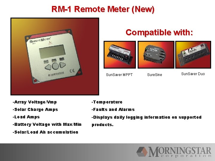 RM-1 Remote Meter (New) Compatible with: Sun. Saver MPPT Sure. Sine Sun. Saver Duo