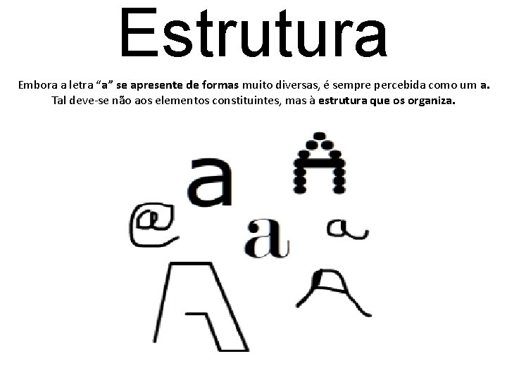 Estrutura Embora a letra “a” se apresente de formas muito diversas, é sempre percebida