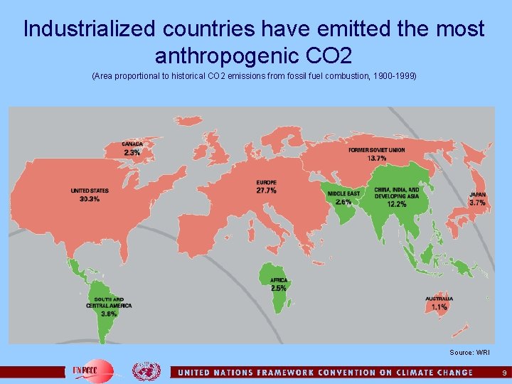 Industrialized countries have emitted the most anthropogenic CO 2 (Area proportional to historical CO