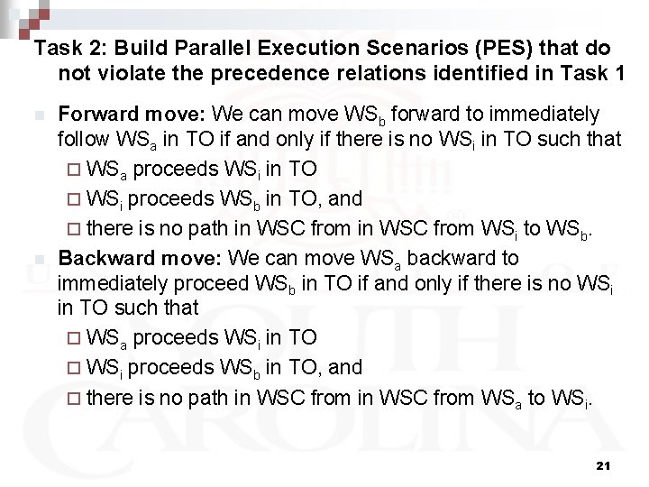 Task 2: Build Parallel Execution Scenarios (PES) that do not violate the precedence relations