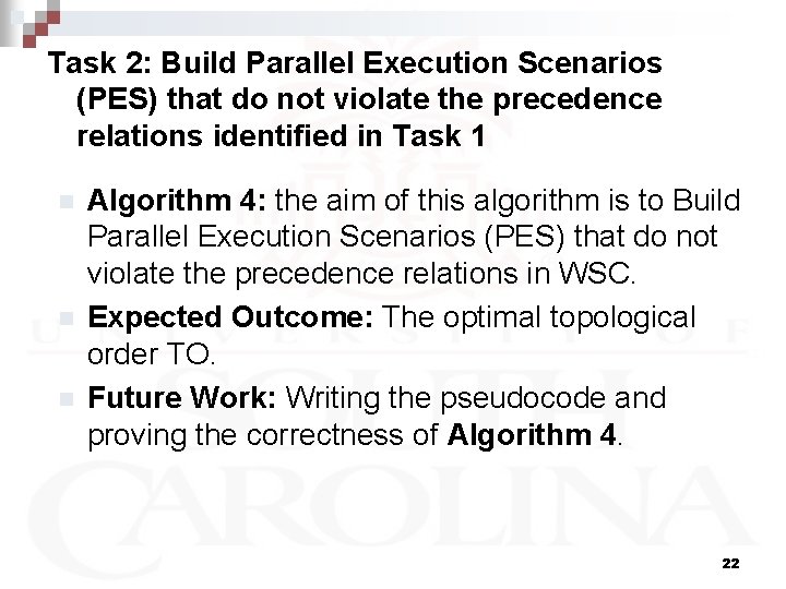 Task 2: Build Parallel Execution Scenarios (PES) that do not violate the precedence relations