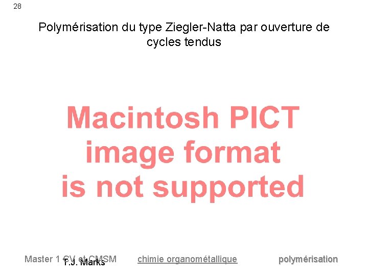 28 Polymérisation du type Ziegler-Natta par ouverture de cycles tendus Master 1 T. J.