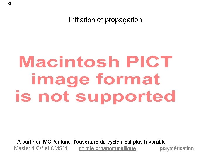 30 Initiation et propagation À partir du MCPentane, l'ouverture du cycle n'est plus favorable