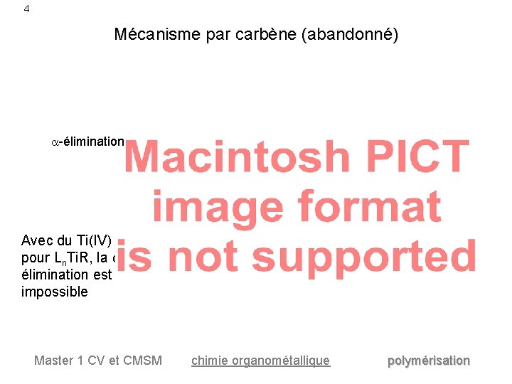 4 Mécanisme par carbène (abandonné) -élimination Avec du Ti(IV) pour Ln. Ti. R, la