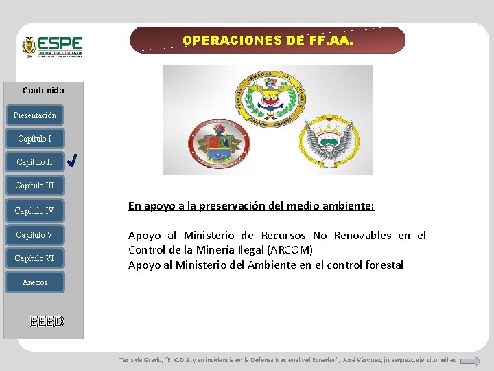 OPERACIONES DE FF. AA. Contenido Presentación Capítulo III Capítulo IV Capítulo VI En apoyo