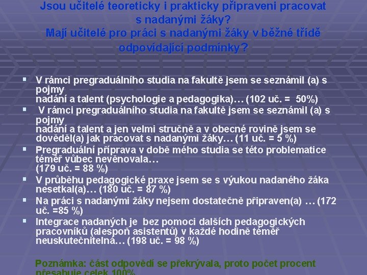 Jsou učitelé teoreticky i prakticky připraveni pracovat s nadanými žáky? Mají učitelé pro práci