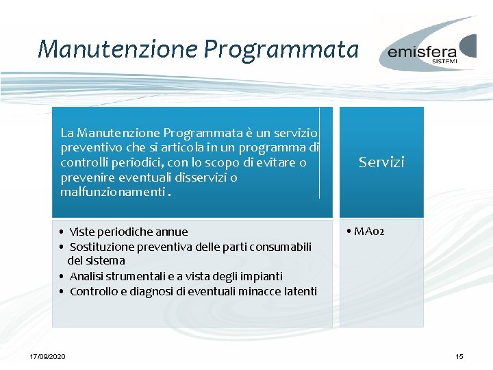 Manutenzione Programmata La Manutenzione Programmata è un servizio preventivo che si articola in un