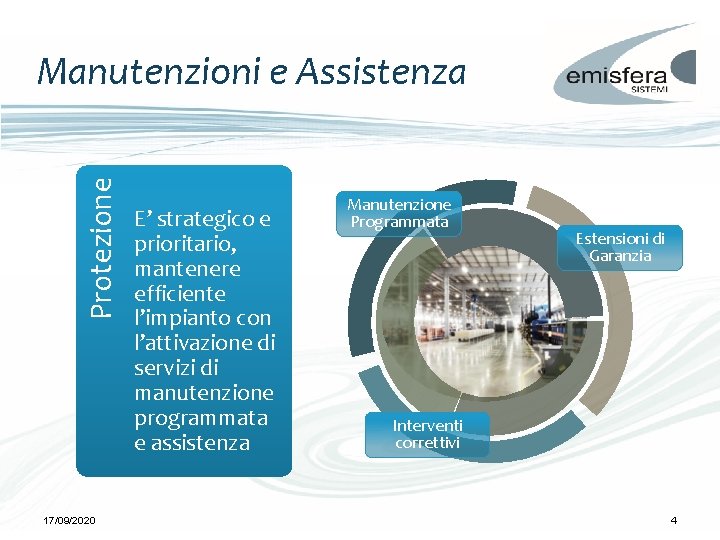 Protezione Manutenzioni e Assistenza 17/09/2020 E’ strategico e prioritario, mantenere efficiente l’impianto con l’attivazione