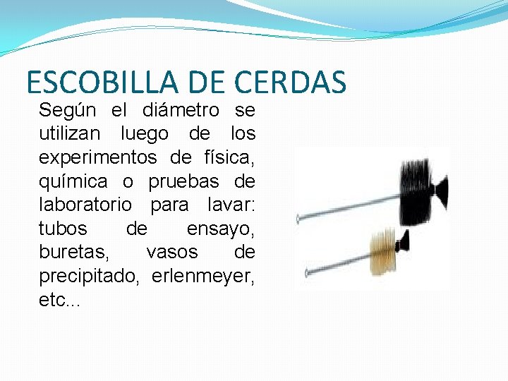 ESCOBILLA DE CERDAS Según el diámetro se utilizan luego de los experimentos de física, ESCOBILLA DE CERDAS Según el diámetro se utilizan luego de los experimentos de física,