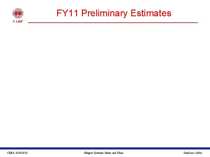 FY 11 Preliminary Estimates CM 14, 4/26/2010 Magnet Systems Status and Plans Gian. Luca