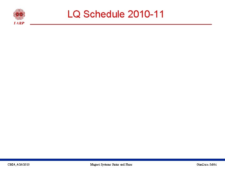 LQ Schedule 2010 -11 CM 14, 4/26/2010 Magnet Systems Status and Plans Gian. Luca
