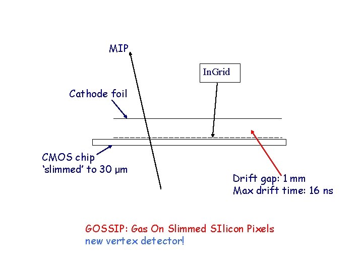 MIP In. Grid Cathode foil CMOS chip ‘slimmed’ to 30 μm CMOS pixel array