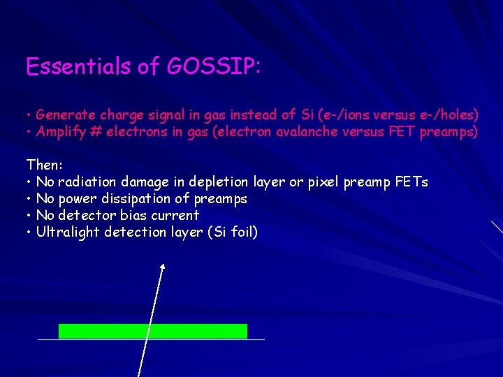 Essentials of GOSSIP: • Generate charge signal in gas instead of Si (e-/ions versus