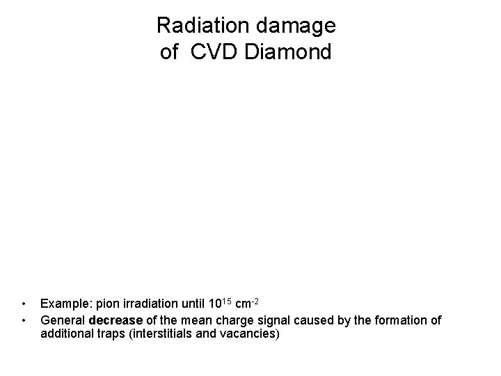 Radiation damage of CVD Diamond • • Example: pion irradiation until 1015 cm-2 General