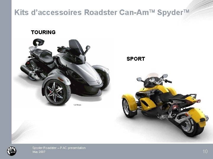 Kits d’accessoires Roadster Can-Am Spyder TOURING SPORT Spyder Roadster – PAC presentation May 2007