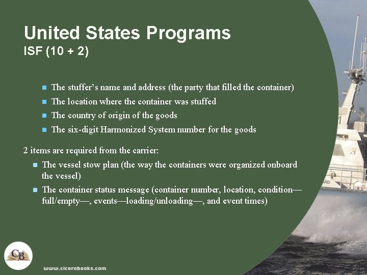 United States Programs ISF (10 + 2) n The stuffer’s name and address (the United States Programs ISF (10 + 2) n The stuffer’s name and address (the