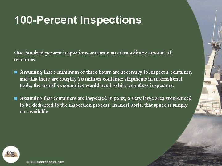 100 -Percent Inspections One-hundred-percent inspections consume an extraordinary amount of resources: n Assuming that 100 -Percent Inspections One-hundred-percent inspections consume an extraordinary amount of resources: n Assuming that