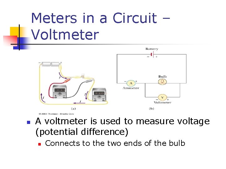 Meters in a Circuit – Voltmeter n A voltmeter is used to measure voltage