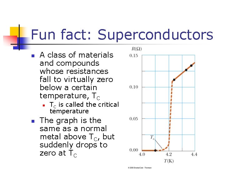 Fun fact: Superconductors n A class of materials and compounds whose resistances fall to