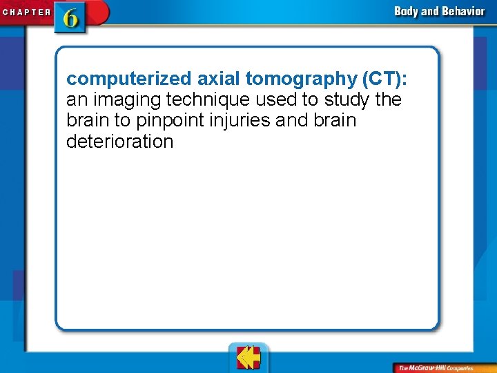 computerized axial tomography (CT): an imaging technique used to study the brain to pinpoint