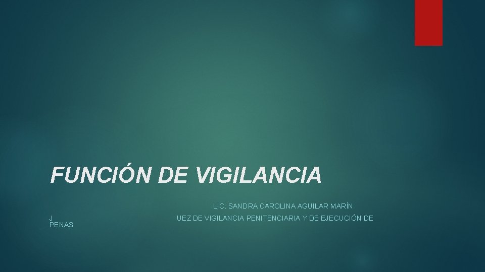 FUNCIÓN DE VIGILANCIA LIC. SANDRA CAROLINA AGUILAR MARÍN J PENAS UEZ DE VIGILANCIA PENITENCIARIA