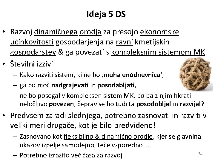 Ideja 5 DS • Razvoj dinamičnega orodja za presojo ekonomske učinkovitosti gospodarjenja na ravni