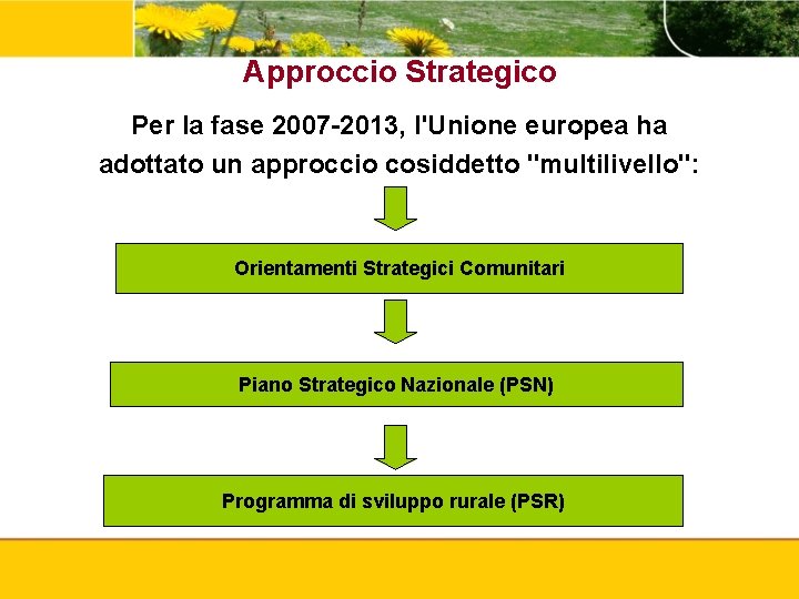 Approccio Strategico Per la fase 2007 -2013, l'Unione europea ha adottato un approccio cosiddetto