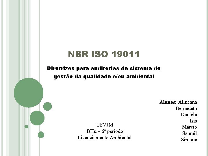 NBR ISO 19011 Diretrizes para auditorias de sistema de gestão da qualidade e/ou ambiental