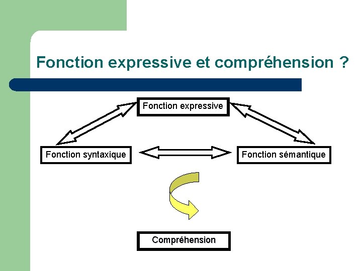 Fonction expressive et compréhension ? Fonction expressive Fonction syntaxique Fonction sémantique Compréhension 