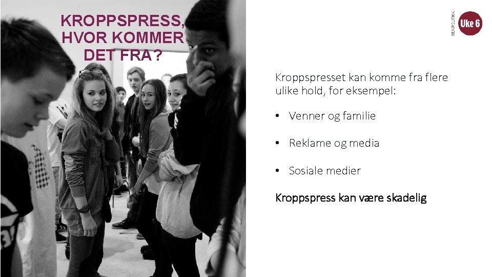 KROPPSPRESS, HVOR KOMMER DET FRA? Kroppspresset kan komme fra flere ulike hold, for eksempel: