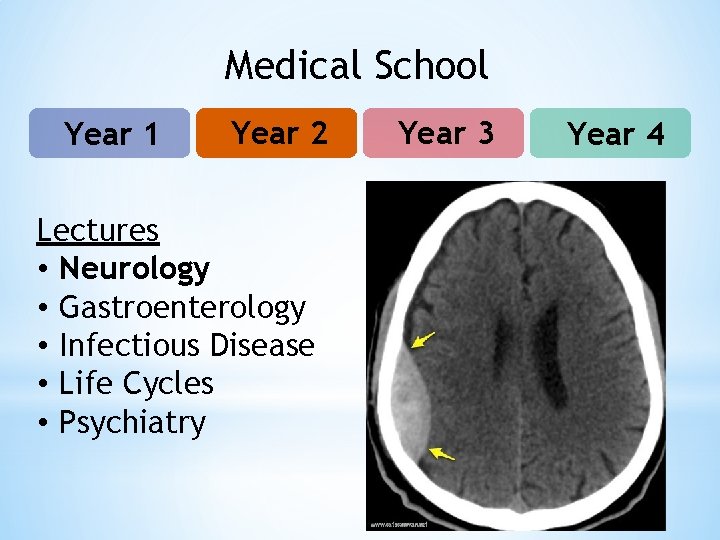 Medical School Year 1 Year 2 Lectures • Neurology • Gastroenterology • Infectious Disease