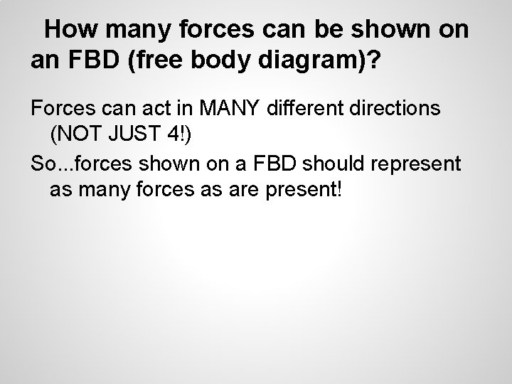 How many forces can be shown on an FBD (free body diagram)? Forces can