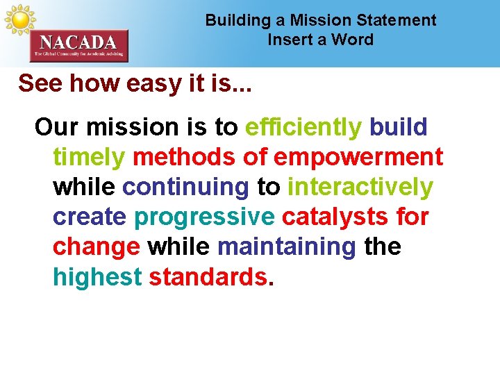 Building a Mission Statement Insert a Word See how easy it is. . .