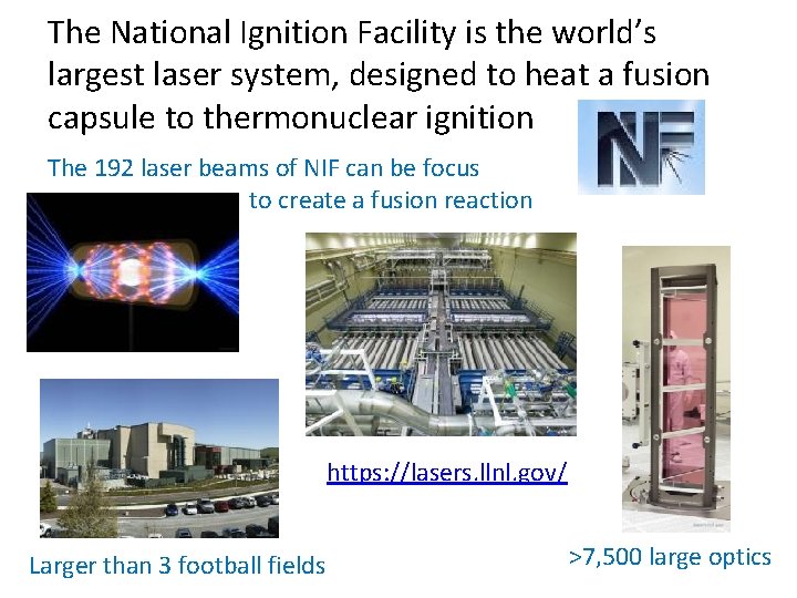 The National Ignition Facility is the world’s largest laser system, designed to heat a