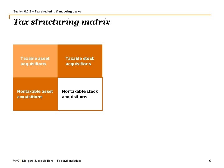 Section 0. 0. 2 – Tax structuring & modeling basics Tax structuring matrix Taxable Section 0. 0. 2 – Tax structuring & modeling basics Tax structuring matrix Taxable