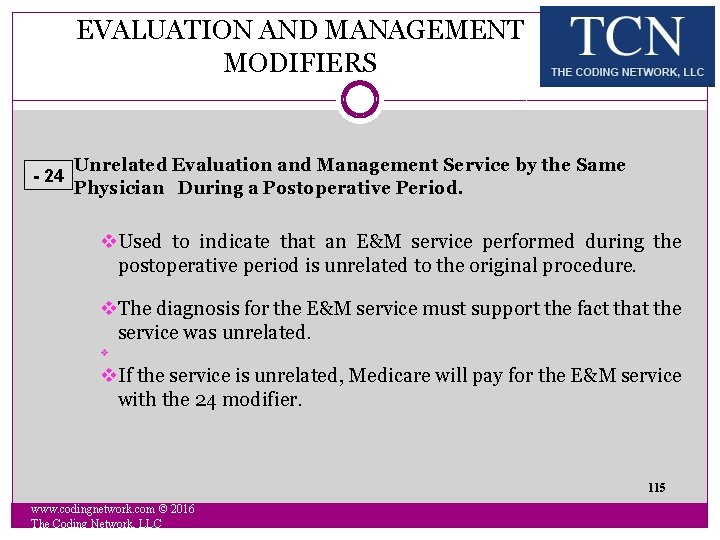 EVALUATION AND MANAGEMENT MODIFIERS - 24 Unrelated Evaluation and Management Service by the Same