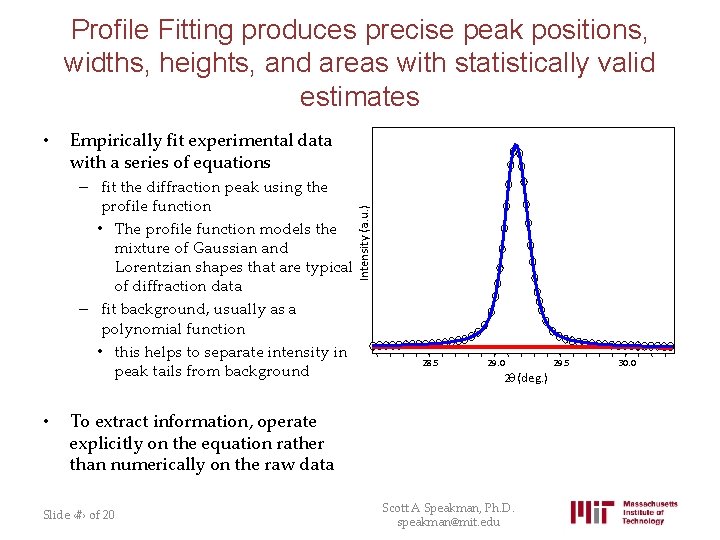 Profile Fitting produces precise peak positions, widths, heights, and areas with statistically valid estimates