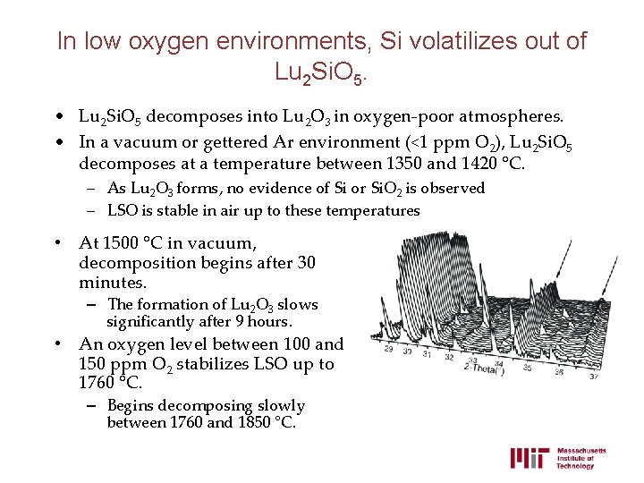 In low oxygen environments, Si volatilizes out of Lu 2 Si. O 5. •