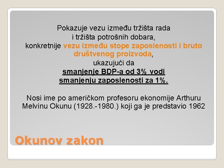 Pokazuje vezu između tržišta rada i tržišta potrošnih dobara, konkretnije vezu između stope zaposlenosti