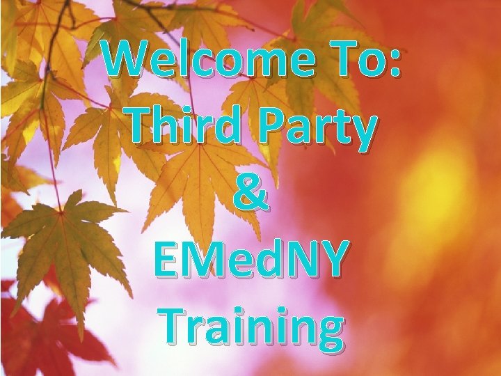 Welcome To: Third Party & EMed. NY Training 