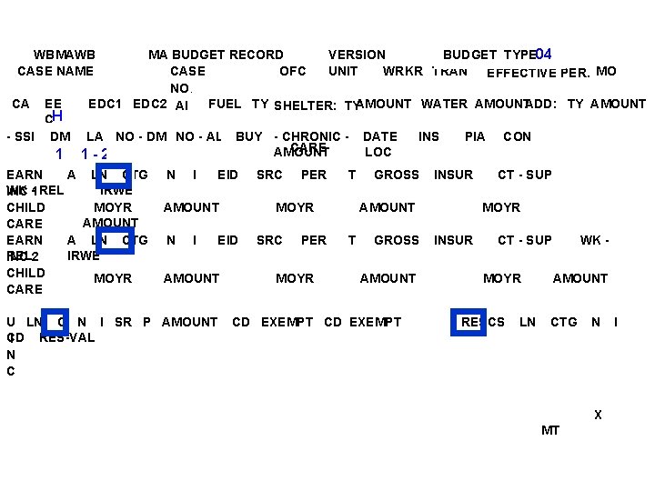 MA BUDGET RECORD VERSION BUDGET TYPE 04 CASE OFC UNIT WRKR TRAN EFFECTIVE PER.