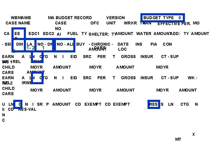 WBMAWB CASE NAME CA EE C - SSI - DM 2 MA BUDGET RECORD