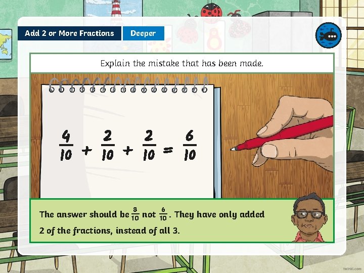 Add 2 or More Fractions Deeper Explain the mistake that has been made. 4