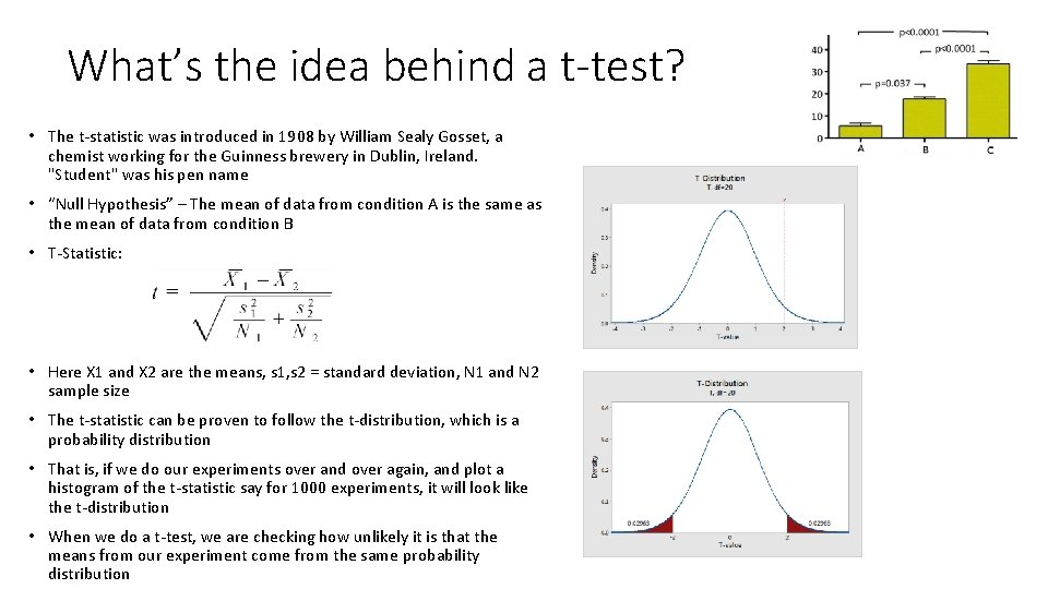 What’s the idea behind a t-test? • The t-statistic was introduced in 1908 by What’s the idea behind a t-test? • The t-statistic was introduced in 1908 by