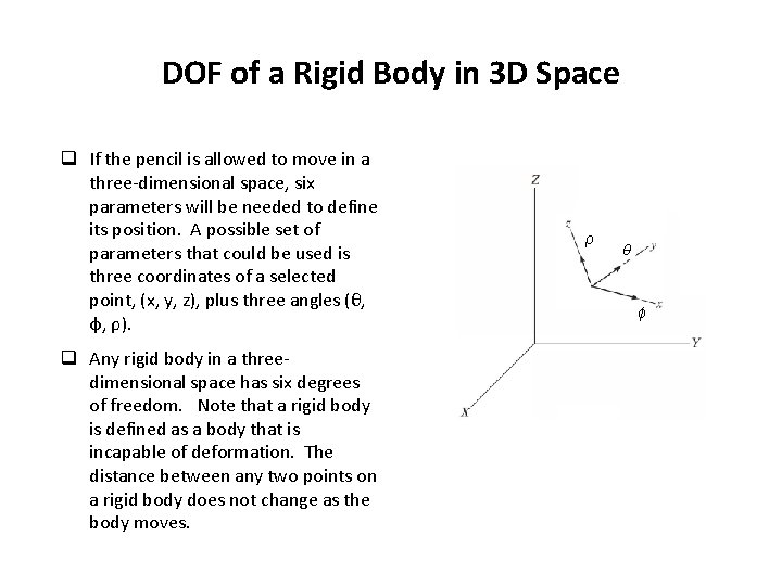 DOF of a Rigid Body in 3 D Space q If the pencil is DOF of a Rigid Body in 3 D Space q If the pencil is
