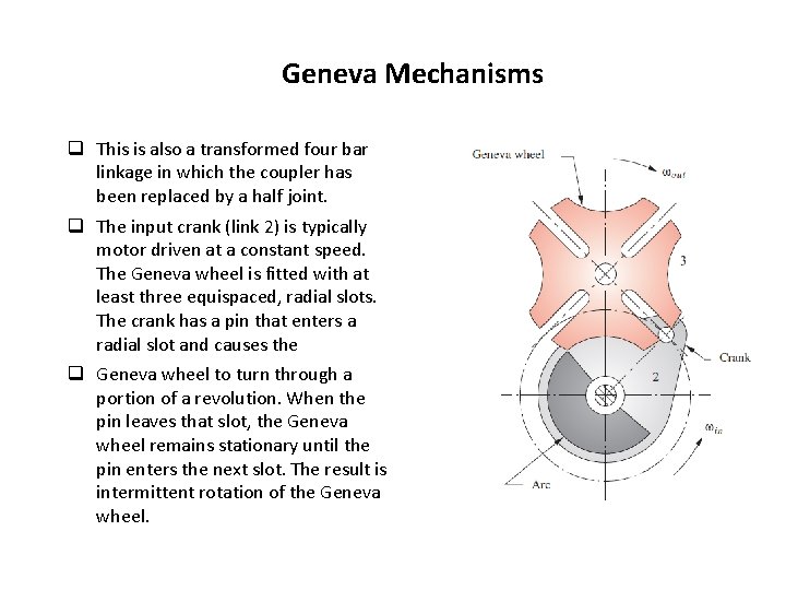 Geneva Mechanisms q This is also a transformed four bar linkage in which the Geneva Mechanisms q This is also a transformed four bar linkage in which the