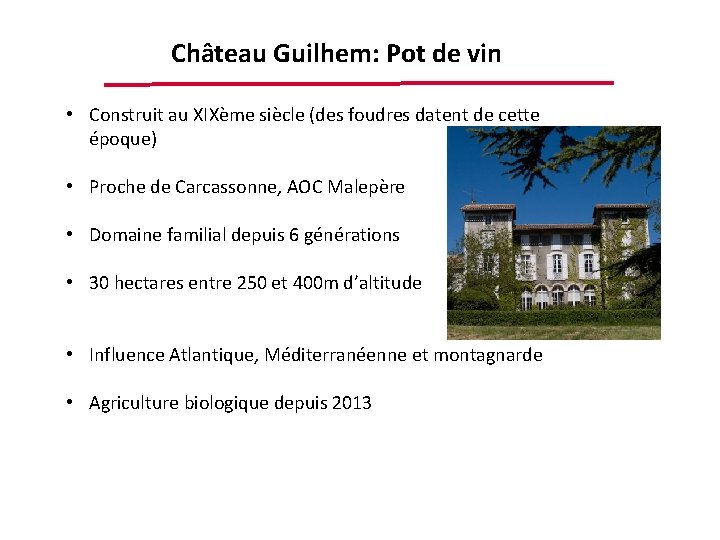 Château Guilhem: Pot de vin • Construit au XIXème siècle (des foudres datent de